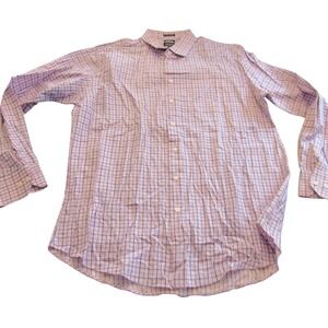 Neiman‎ Marcus Trim Fit Dress Shirt Mens 17.5 36/37 Pink Blue Check 80s  Cotton